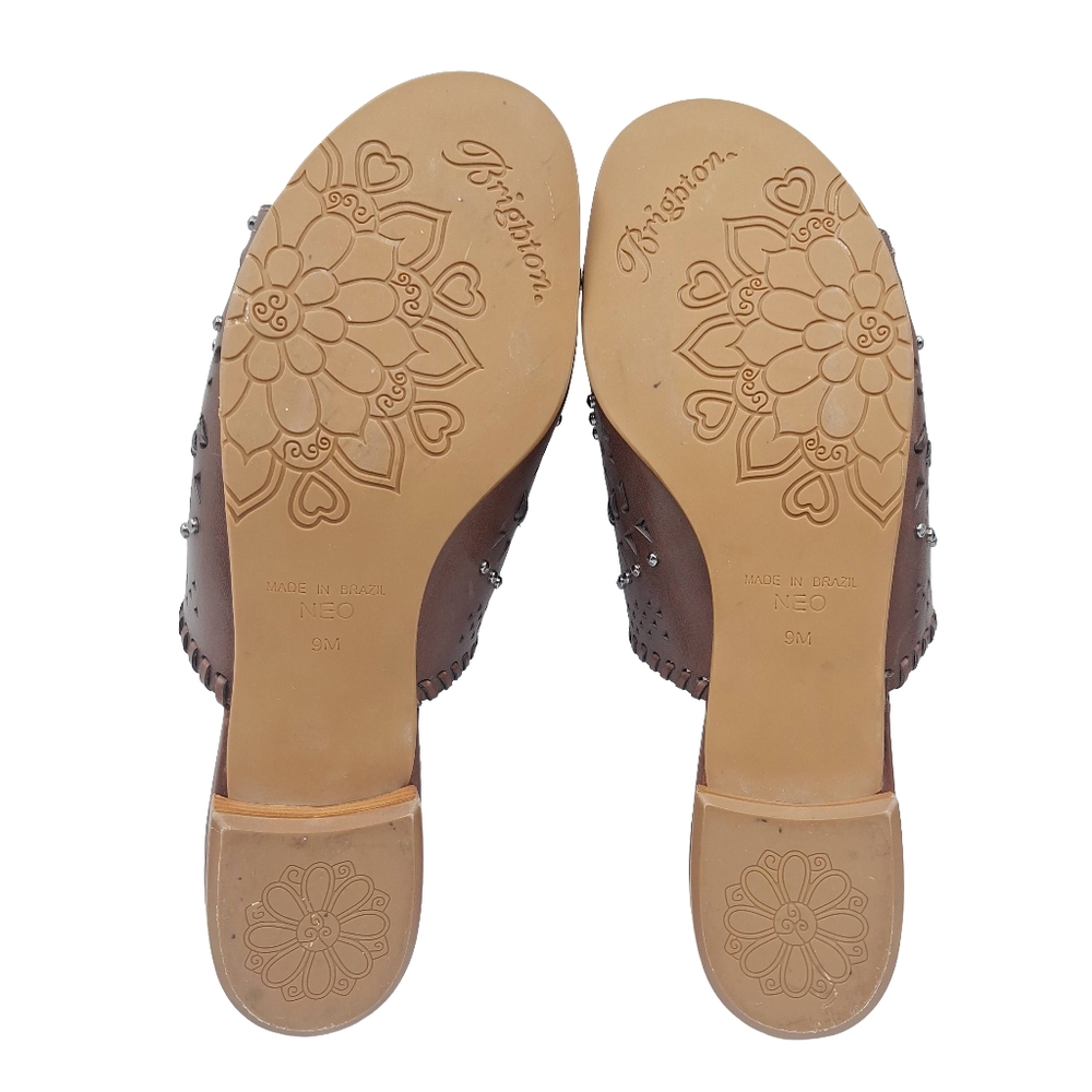 Brighton Ferrara NEO Caramel Laser Cut Studded Leather Sandals - 9 - Picture 10 of 13